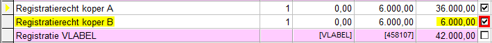 Bedrag Registratierechten koper B Vast zetten