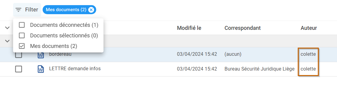 filtre mes docs