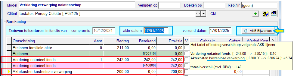 bedragen voor de wijziging